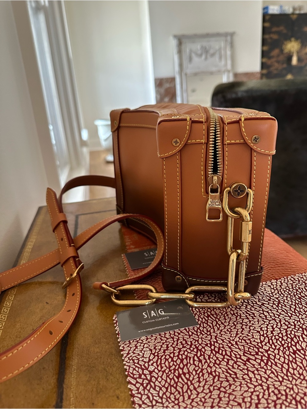 Louis Vuitton Brown Leather Box Crossbody with Gold Hardware
